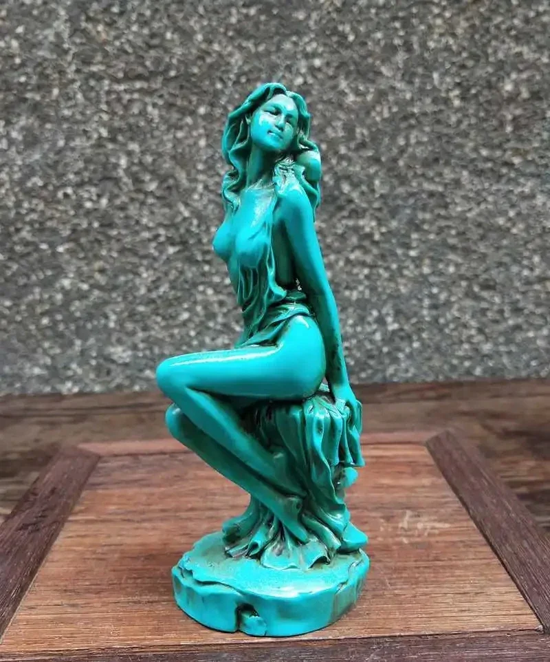 Hand-Carved Chinese Natural Turquoise Statue People Beauty Exquisite Green