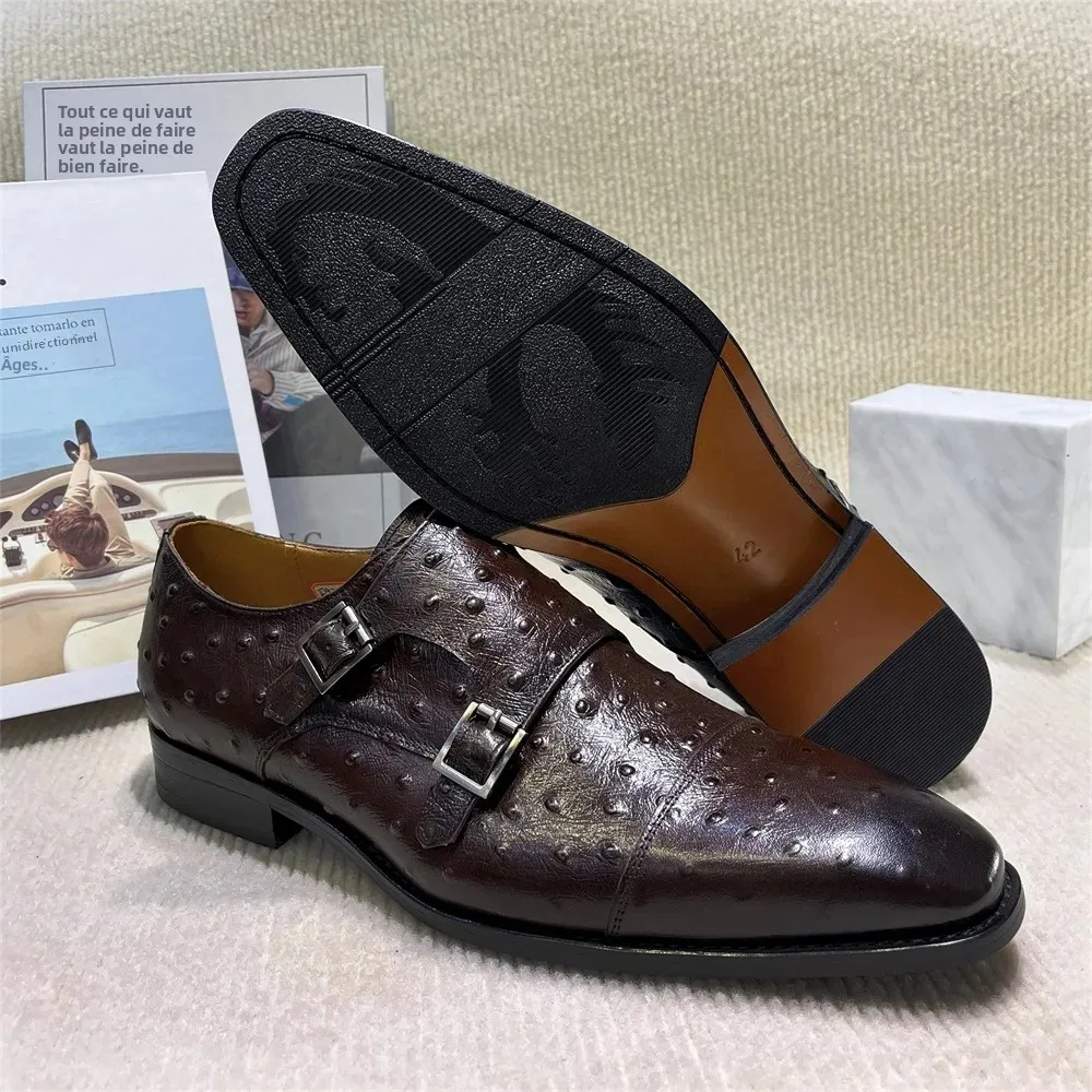 Chaussures de moine pointues en cuir véritable pour hommes, chaussures formelles à Double boucle pour le bureau et le Banquet d'affaires