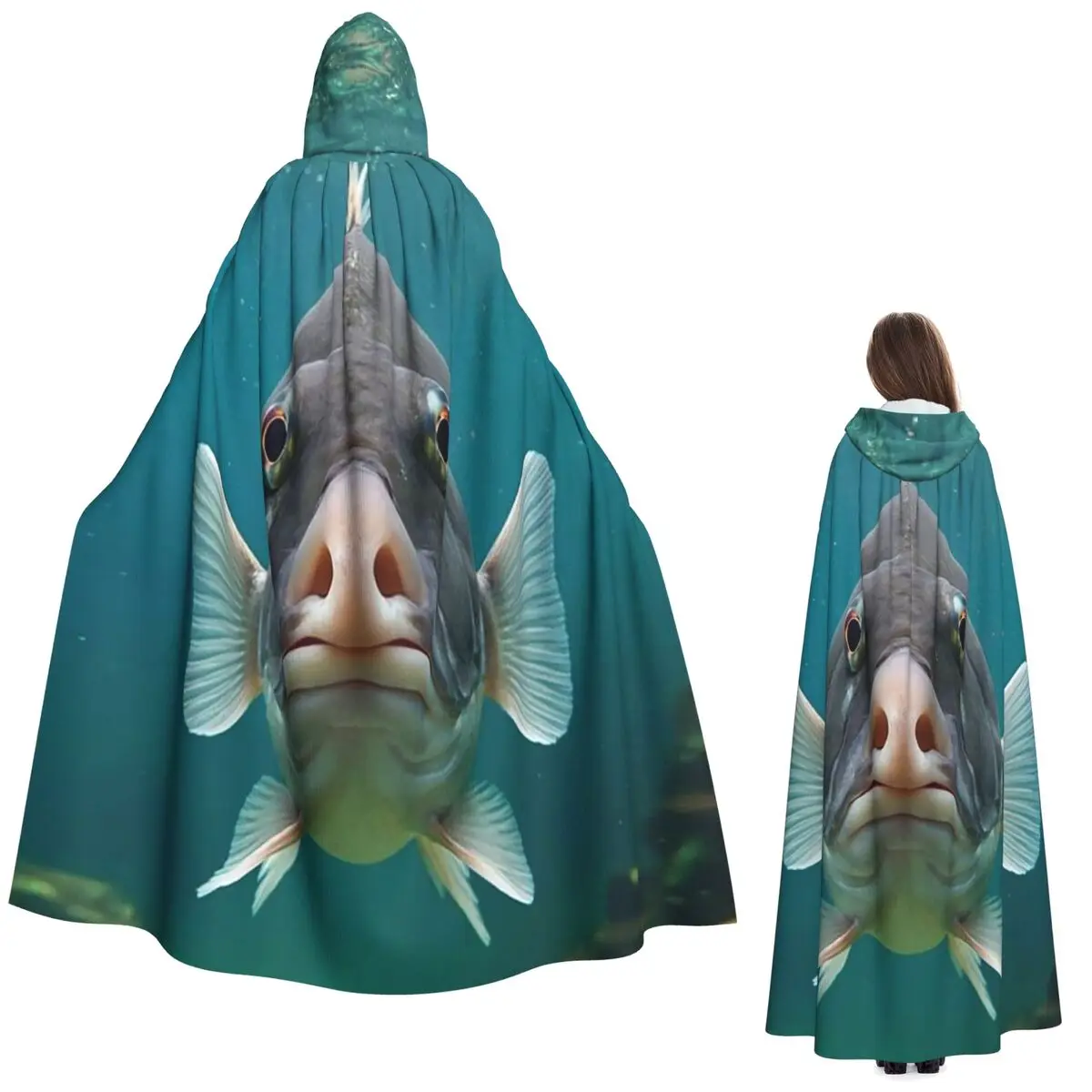 

Sad Scared Little Fish Underwater Long Hooded Cloak Witch Medieval Costume Cosplay Cape HalloweenParty Adult Unisex