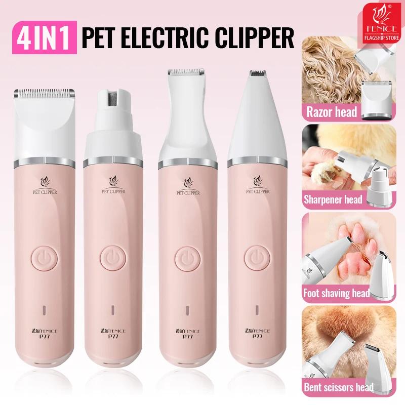 

Fenice 4 in 1 Multi-functional Pet Electric Hair Clipper with 4 Blades Grooming Trimmer Nail Grinder Curved Foot Trimmer for Dog