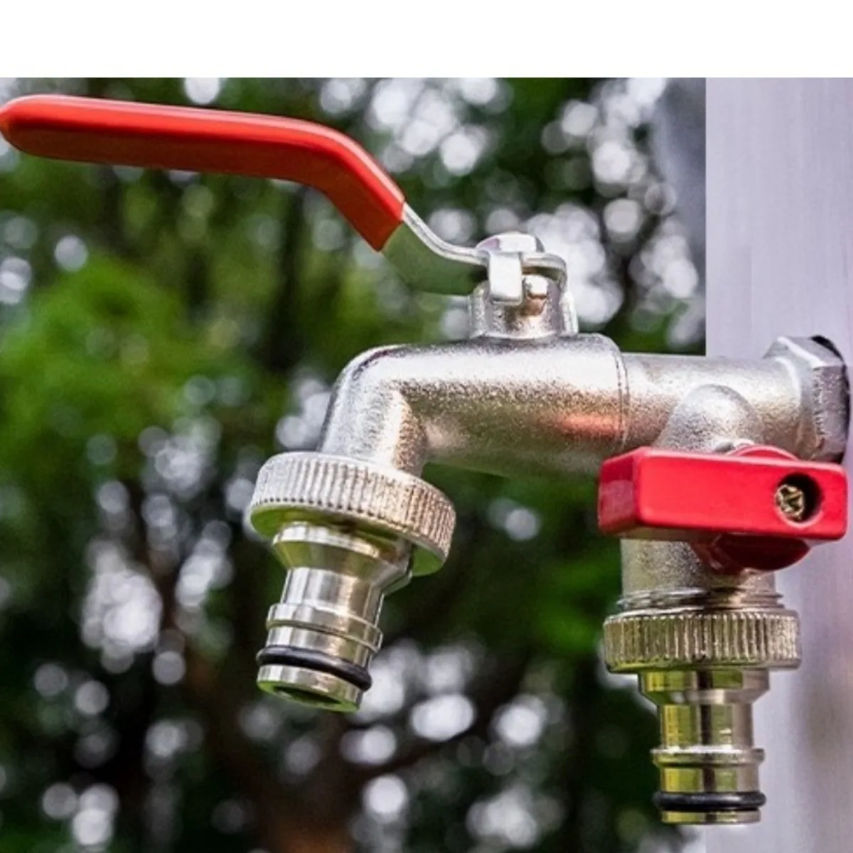Double Garden Tap with Connector G1/2” Inlet G3/4” Outlet Outside Taps Double Tap Ball Valve Outside Faucet Water Pipe Supplies