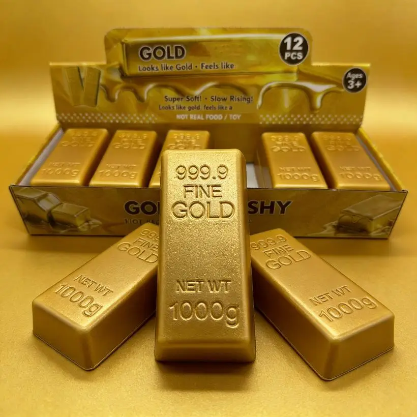 Simulate Gold Brick Squishy Slow Rising Stress Relief Toy Realistic Gold Bar Squeeze Anti-Anxiety Fidget Toy Party Favors ﻿