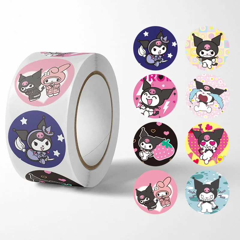 

500pcs/Roll Sanrio Kuromi Cute Cartoon Sealing Sticker DIY PVC Laptop Decals Decoration Stiker Reward Gift Toy