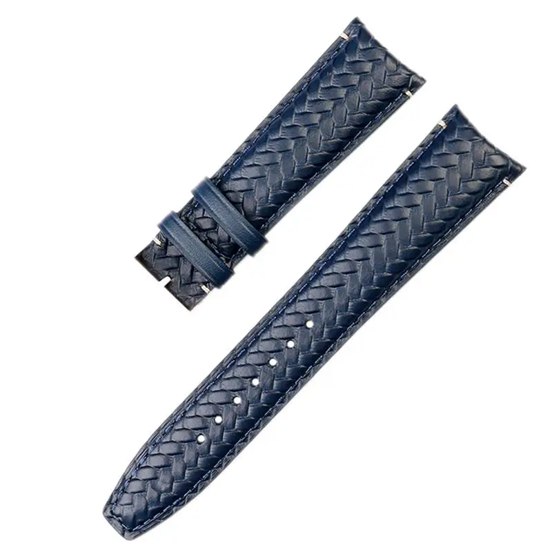 TINTAG Cowhide Woven Watchband For IWC IW344205 Portugieser Pilot Watches Portofino Blue Soft Leather Watch Strap