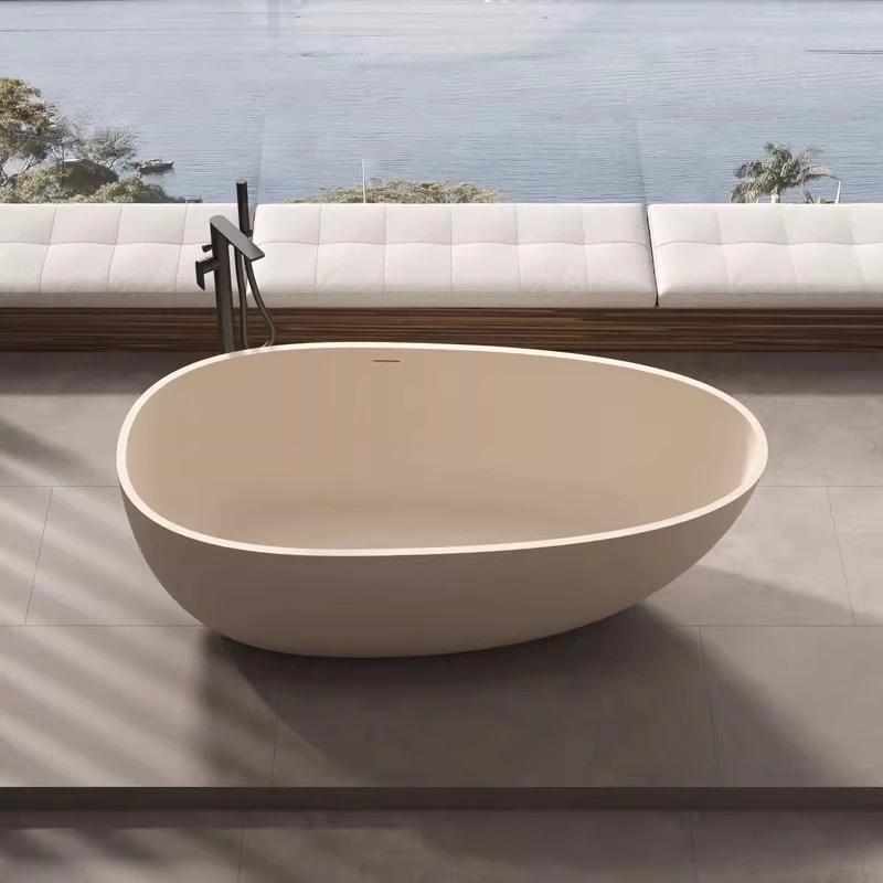 Stone Bath Hotel Home Free-standing Matte Egg Shaped Couple Bath