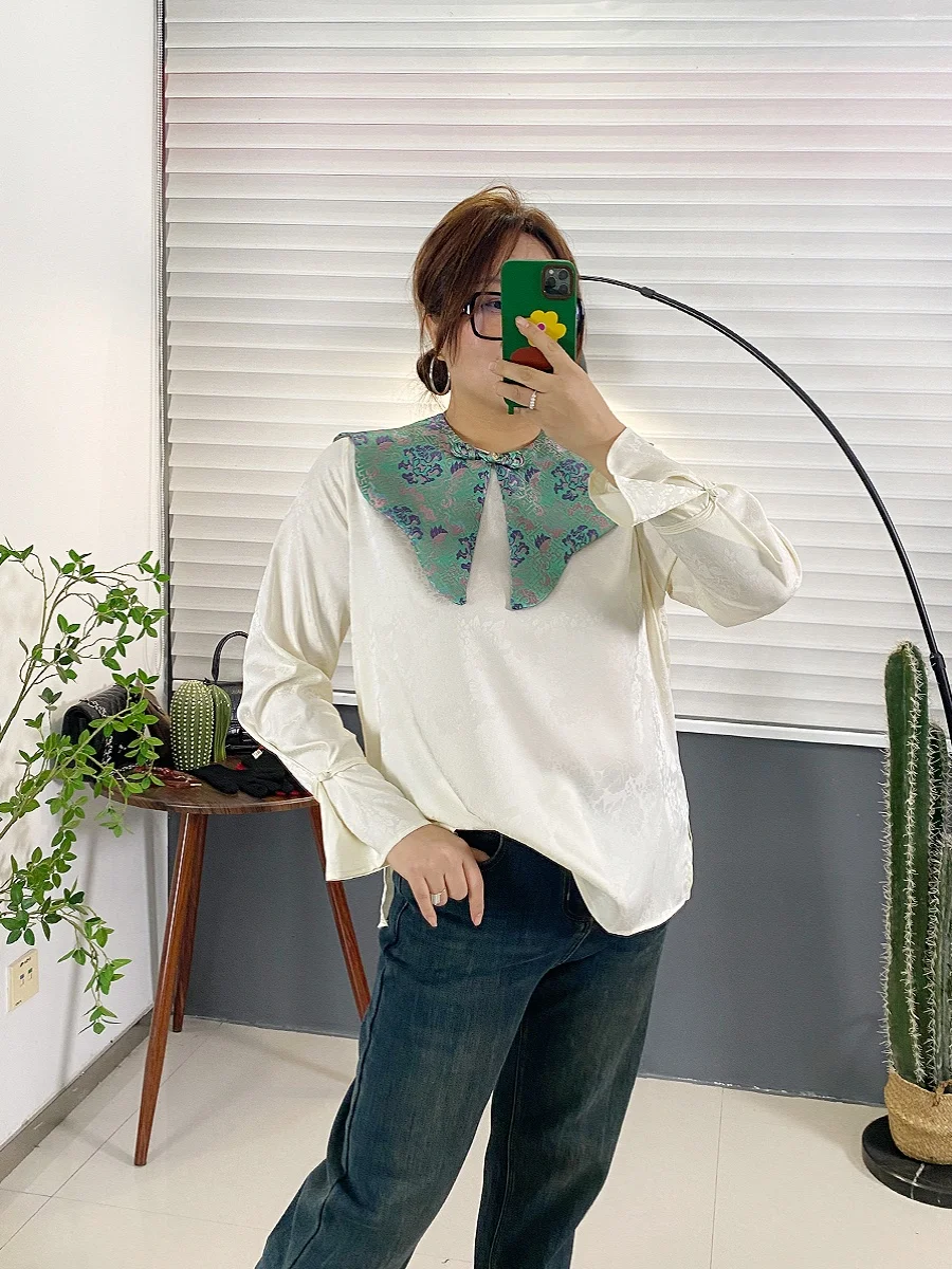 

Ретро-китайский свободный длинный атласный топ в стиле «слэйт», облегающий, больших размеров, уличный стиль, с круглым вырезом, женский