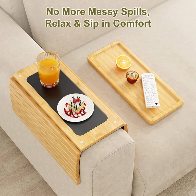 Foldable multifunctional sofa cup holder, natural anti slip bamboo sofa armrest tray for placing cups, remote control