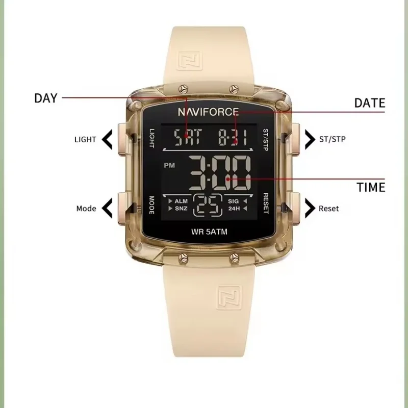 NAVIFORCE 7121, модные и женские цифровые электронные часы цвета дофамина, простые и атмосферные спортивные часы на открытом воздухе