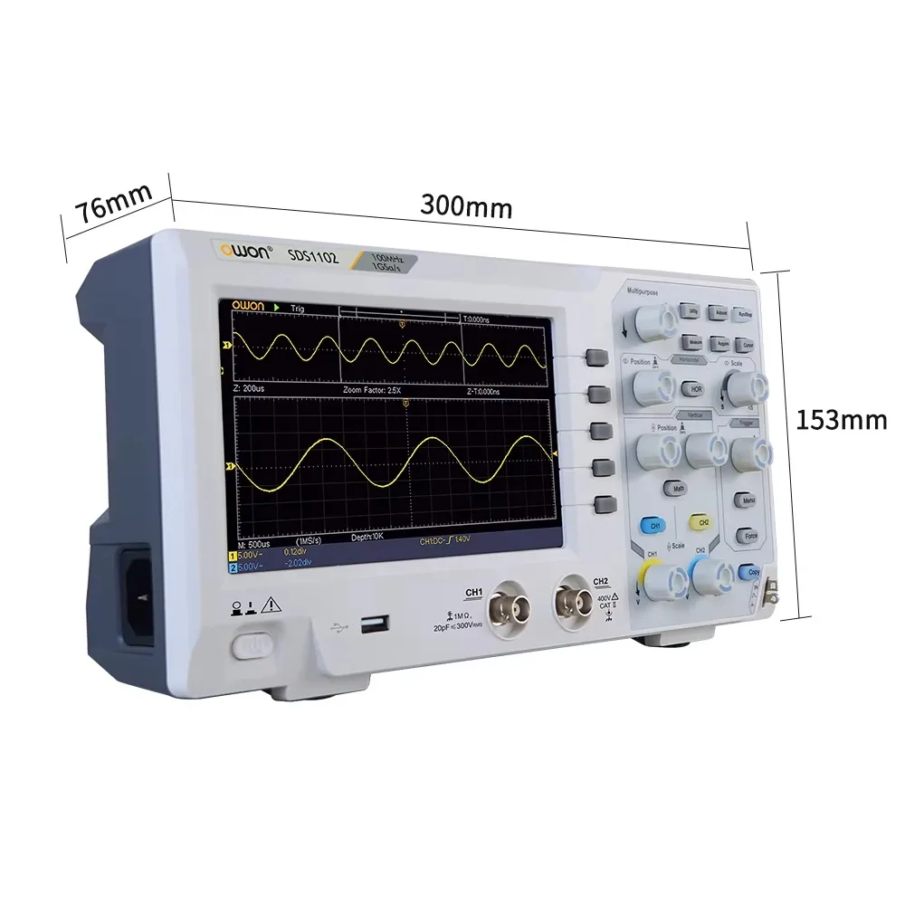 OWON SDS1102 100mhz 2-channel Digitális oscilloscopes Z Sávszélesség 1gs/s Magas légnyomású levegő Szabatosság