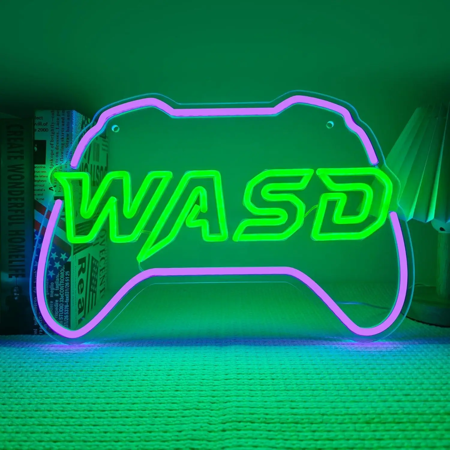 

WASD Gaming Neon Sign Game Controller Dimmable LED Light for Teen Boys Room Man Cave PC Desktop Gamer Zone Decor Special Gifts