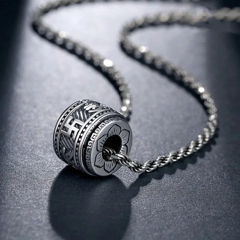 Collar con Colgante Antiguo de Plata S925 Yintai con Mantra de Seis Palabras, Joyería Retro para Parejas, Regalo de Cumpleaños para Novia, Venta Directa