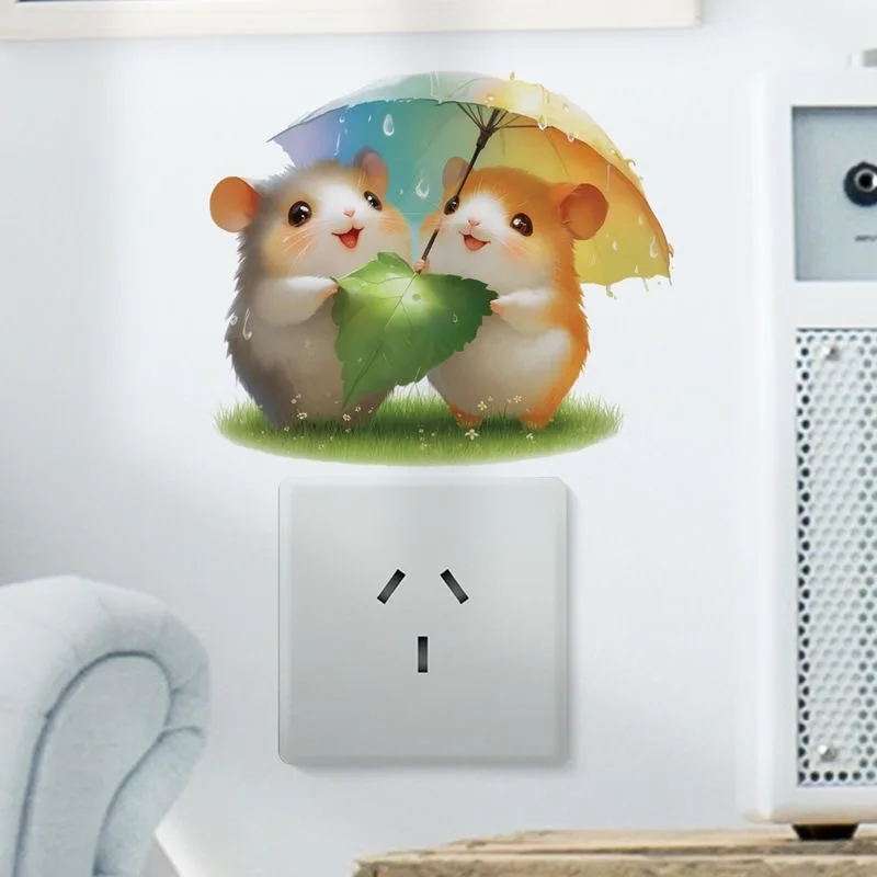 Umbrella Hamster For Switch Sticker for Bedroom - Wall Stickers For DIY Home Decoration Cartoon Animals Decals Mural Art S816