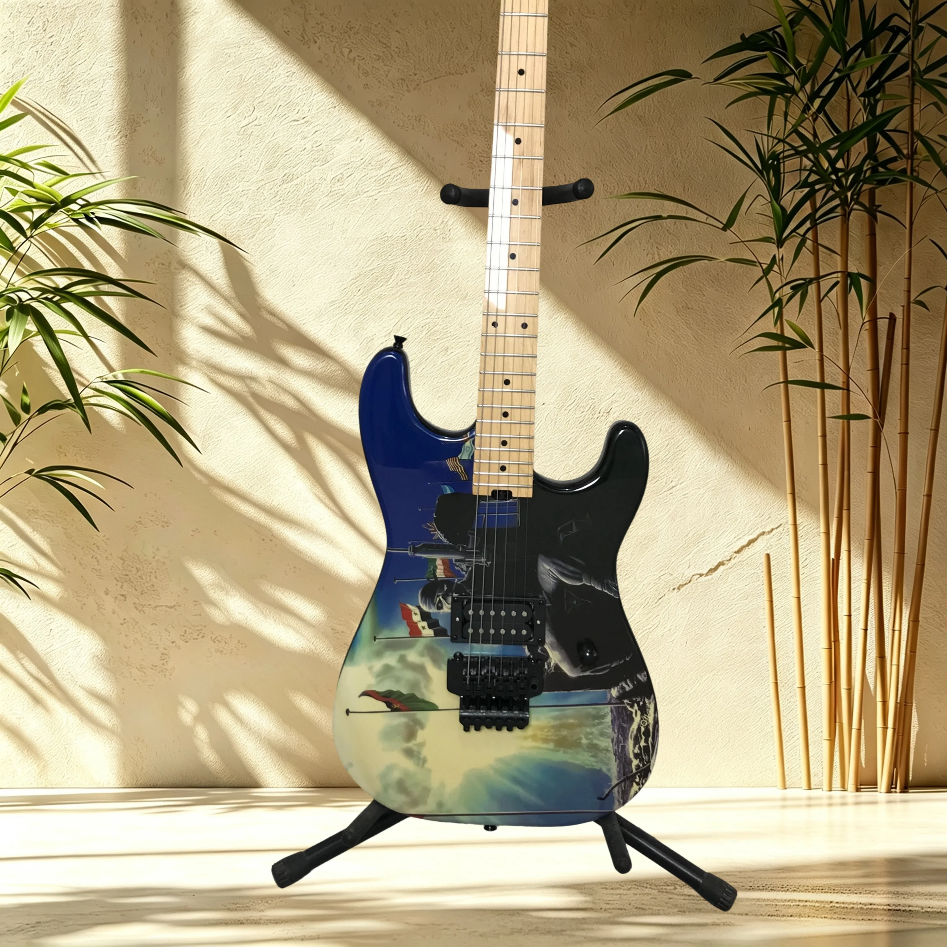 STR Electric Guitar Art Graphic Gloss Finish Maple Neck Fretboard Double Tremolo Bridge Rock Metal Shred Band Beginner