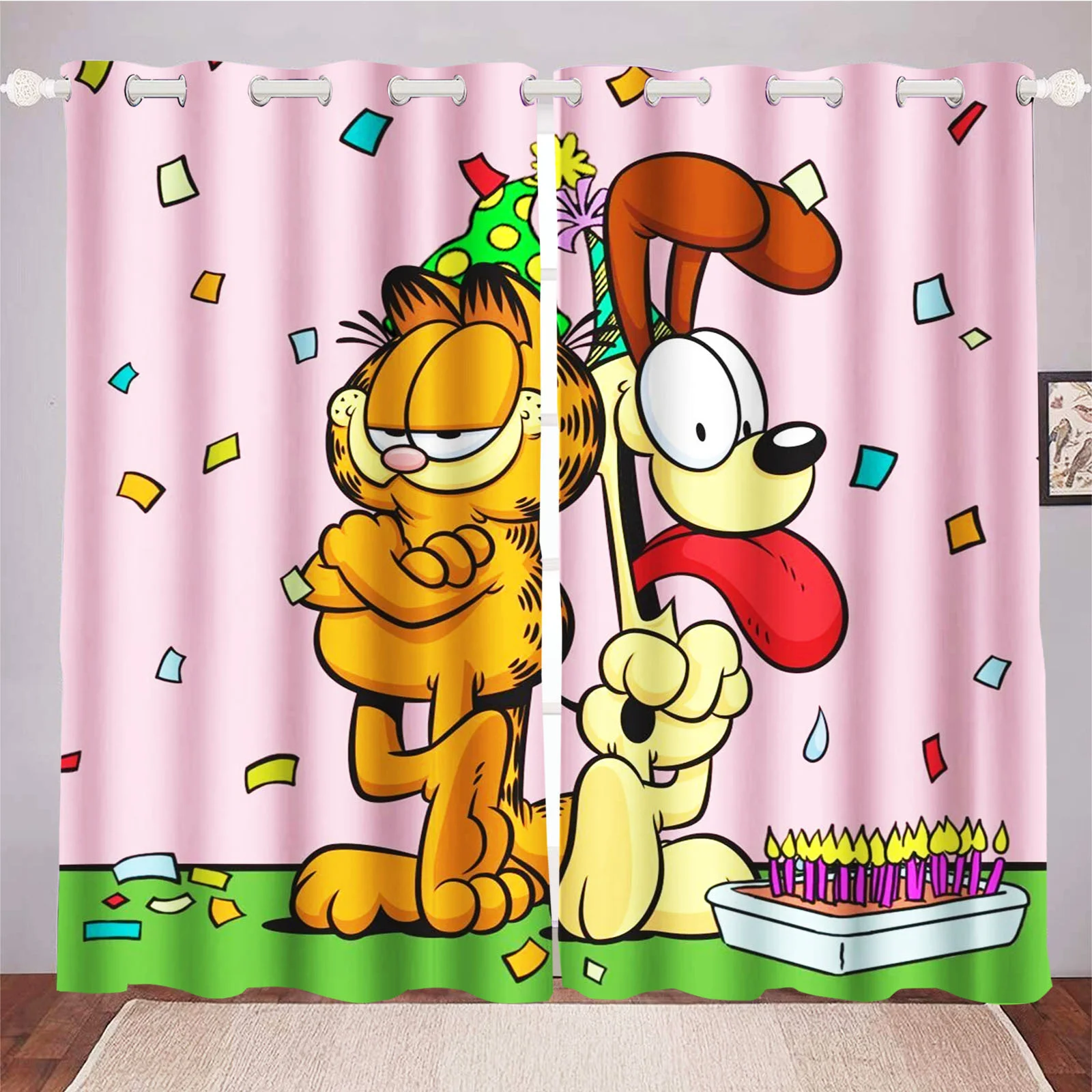 

Garfield Home Decor Cortinas Curtains For Living Room Bedroom Blackout Curtains 100% Polyester Perforated Kitchen Accessories