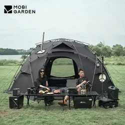 MOBI GARDEN Dome Tent With Snow Skirt Chimney Black Spherical Waterproof Tent Camping Outdoor Large Space Travel Nylon Tent 70D