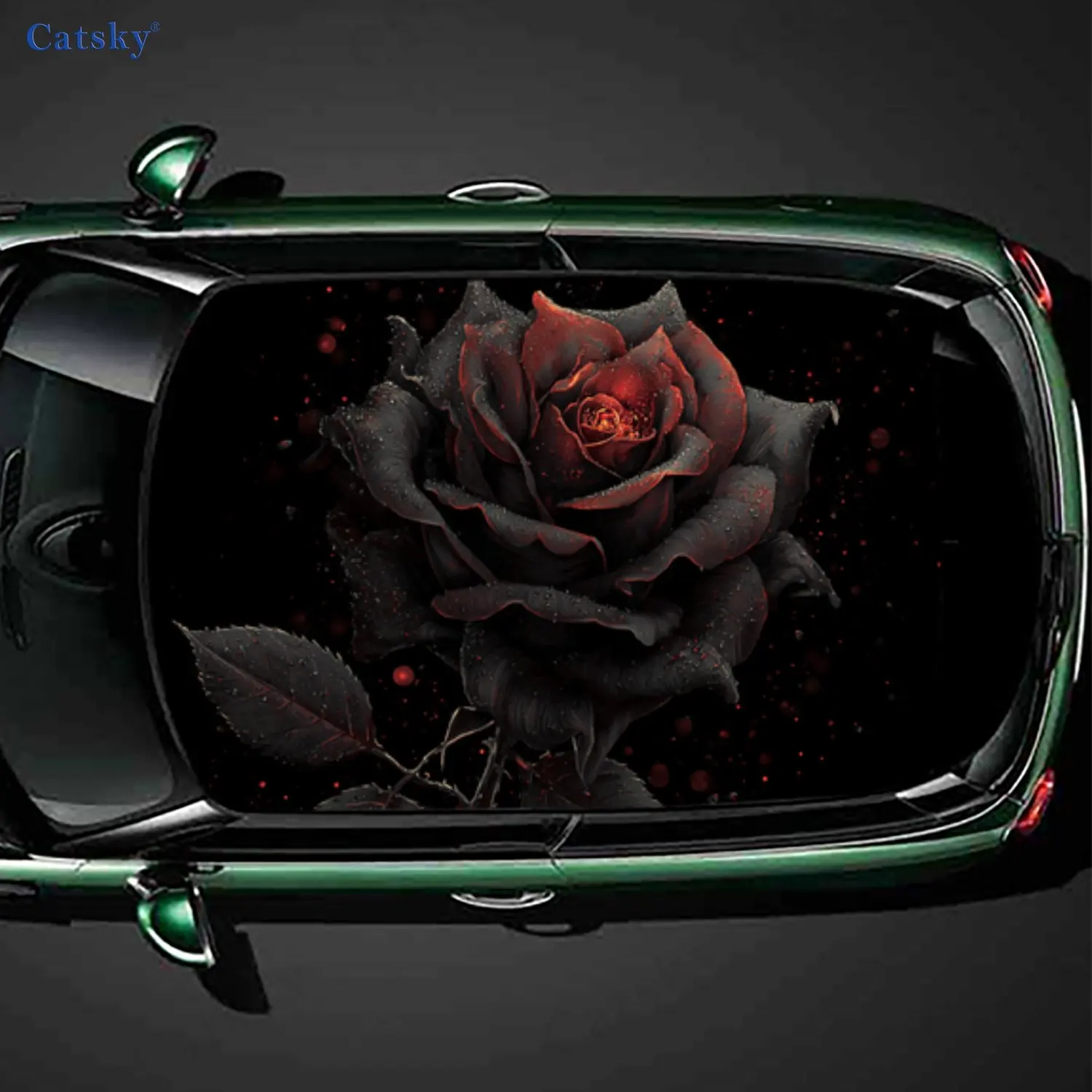 Dark Rose Alluring Dominance Car Roof Sticker, PVC Self-Adhesive Waterproof Car Vinyl Decal, Car Decoration Protection Stickers,