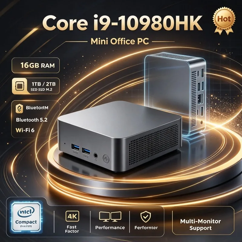 Mini Desktop PC Intel Core I9‑10980HK Performance Multiple Connection Ports for Business Home Office Gaming Daily Study