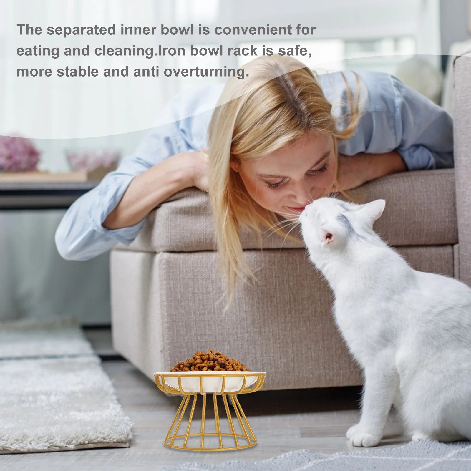 

1Set Raised Ceramic Cat Bowl Pet Feeder Elevated Iron Stand Puppy Dog Feeding Dish Cat Feeder Puppy Bowl