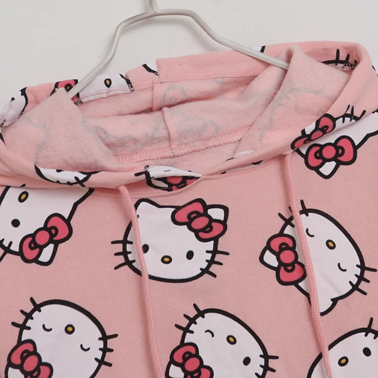 Cute Pink Cartoon Print Hello Kitty Hoodie Women\'s Loose Anime Hoodie Anime Hoodie hoodies women  winter clothes women