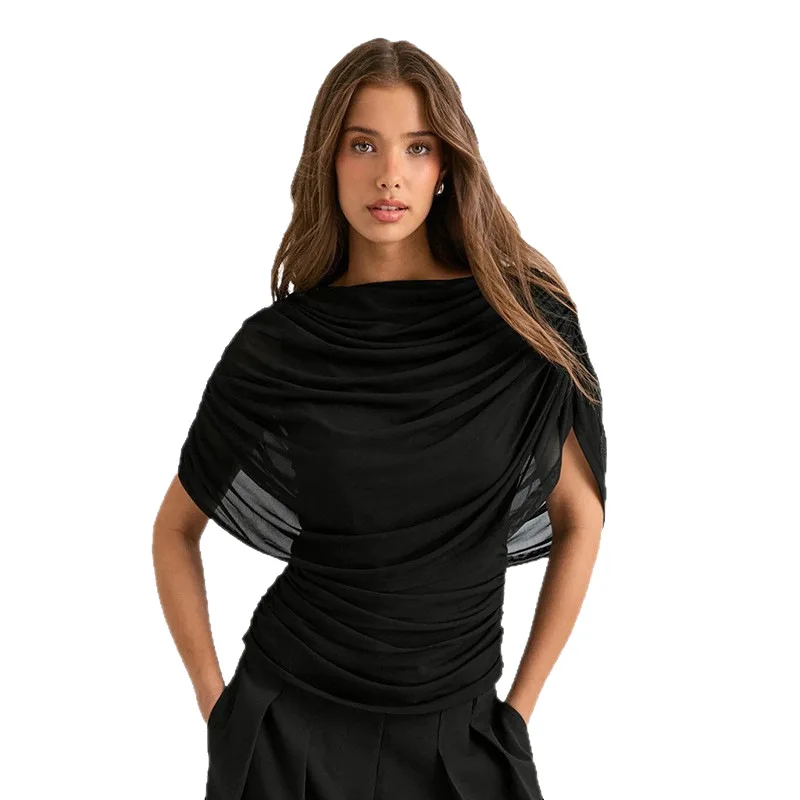 Autumn and Winter Amazon's New Scarf Collar Drape Sleeveless Slim Top European and American Style Cross-border Women's Clothing