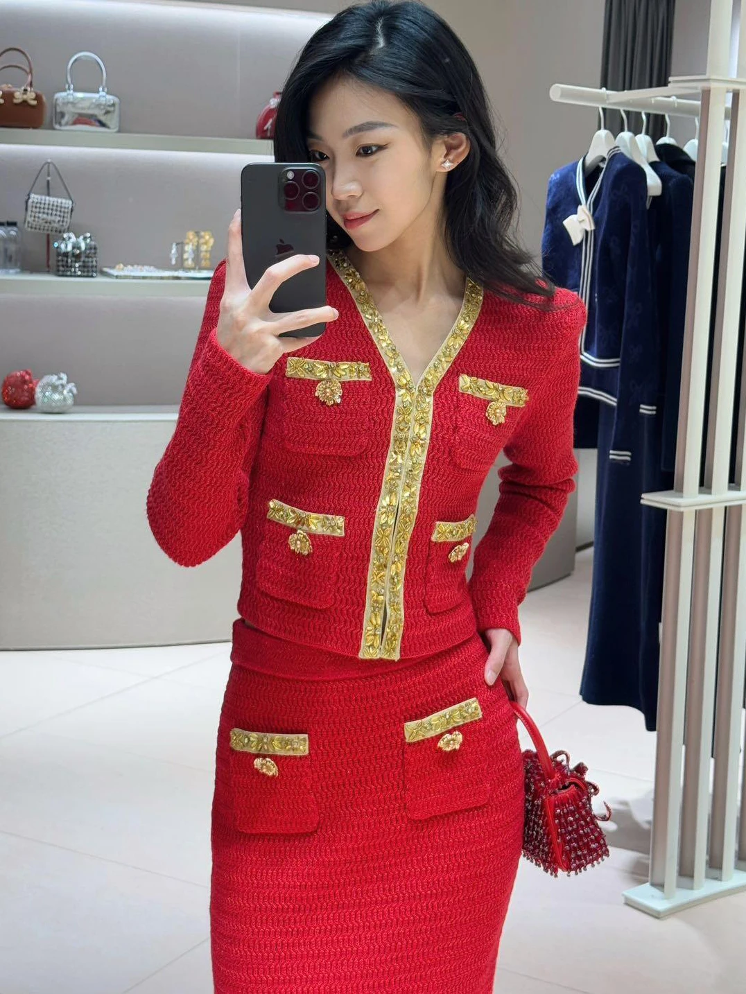 

Элегантный комплект из жакета и юбки в стиле «Маленький аромат» для женщин: нарядное платье с завышенной талией из смесового хлопка для Рождества, свадьбы, помолвки, дня рождения