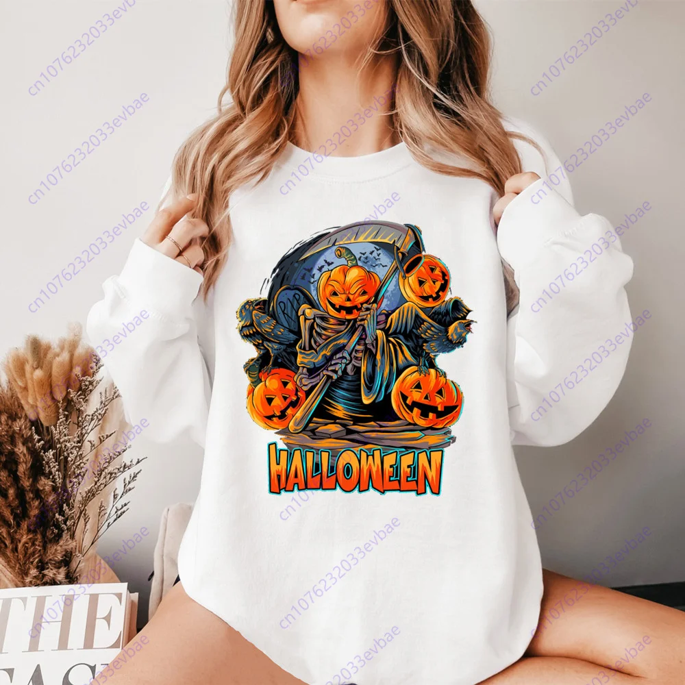 Happy Halloween Hoodies Design Women Long Sleeved Autumn Fashion Sweatshirts Casual White Winter Clothes Ladies