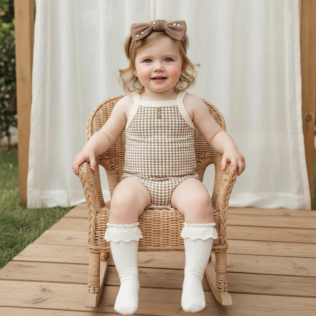 Summer Nordic Style Classic Plaid Comfortable Camisole Rompers Cute Crawling Suit 2026 Summer New Girls Sleeveless Rompers