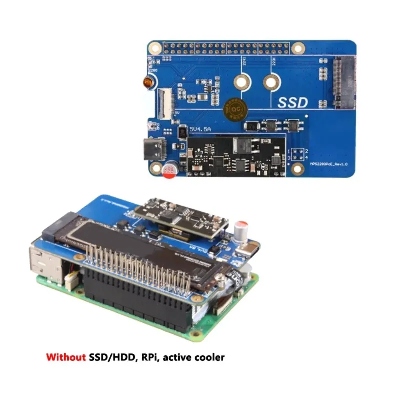 AED7-MPS2280 POE For Raspberry Pi 5 Pcie To M.2 Nvme SSD Expansion Adapter Board HAT Pi5 2280/2242/2230