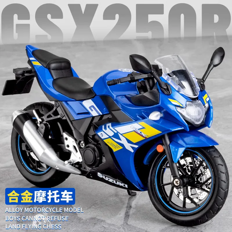 Suzuki GSX250R-motocicleta de aleación fundida a presión, modelo de juguete, colección de vehículos, sonido y luz, todoterreno, autociclo, coche de juguete, 1:12