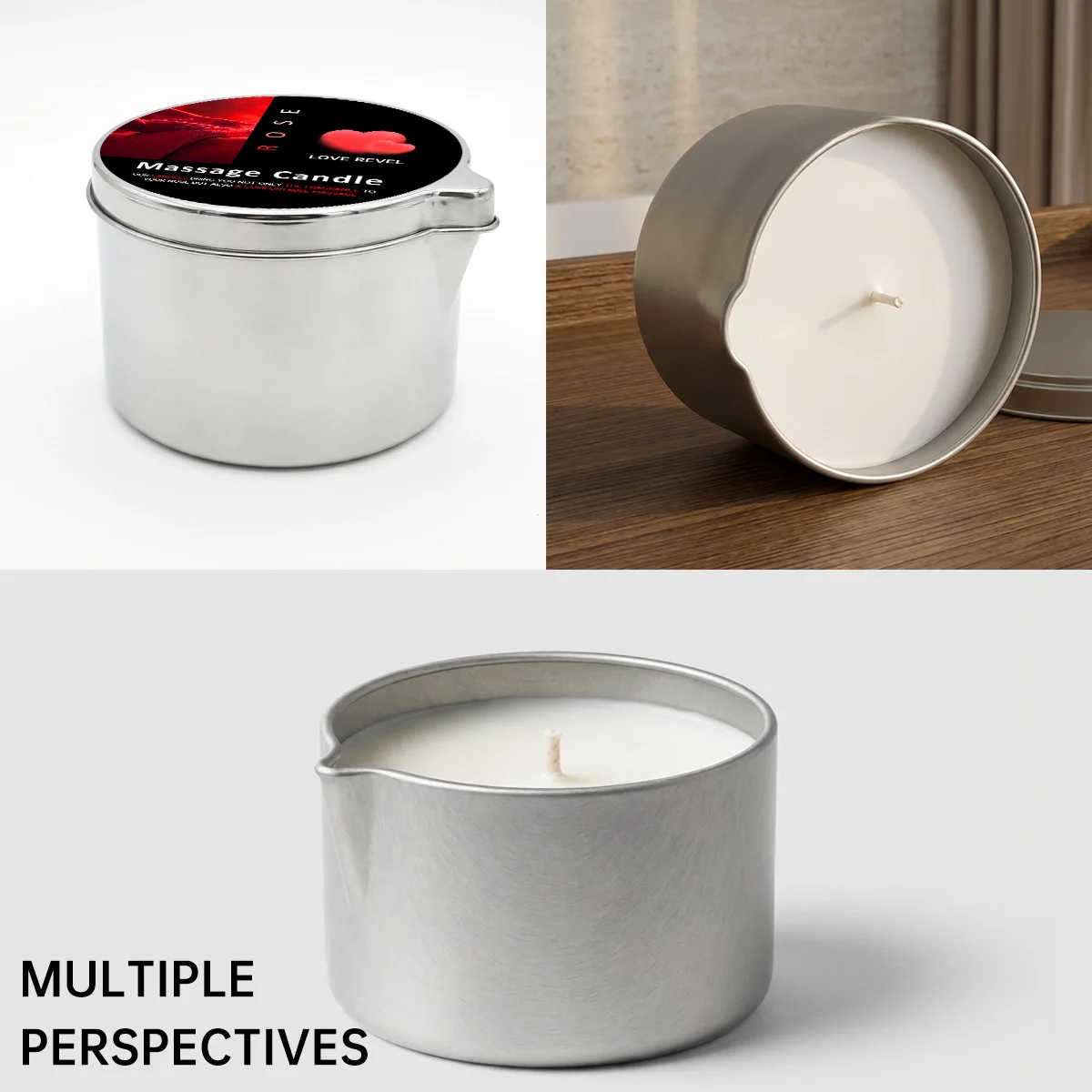 شمع زيت التدليك بالورد 2 أونصة شموع عطرية مع شمع الصويا مرطب - هدية حامل شموع لتزيين المنزل في عيد الميلاد