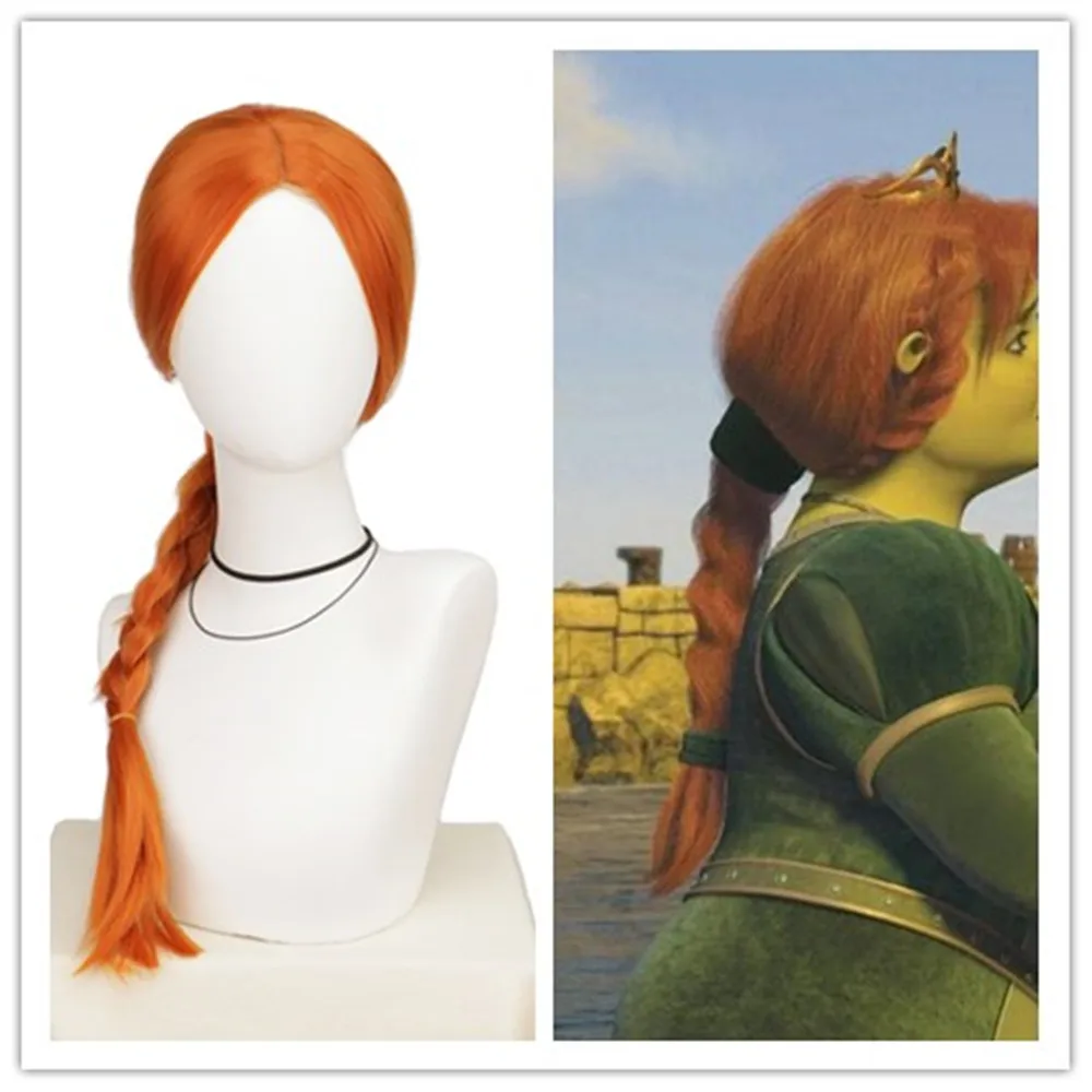 Princess Fiona Costume Cosplay Synthetic Hair Wigs Halloween Anime Orange Costume Short Straight Heat Resistant Wig