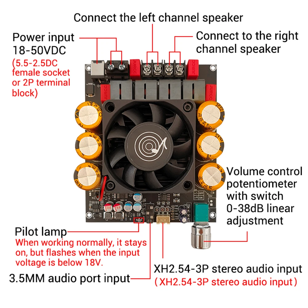 DC 18~50V ZK-6002 순수 포스트 증폭기 보드 2.0 채널 HiFi 스테레오 600Wx2 고출력 오디오 증폭기 TPA3255 칩 증폭기