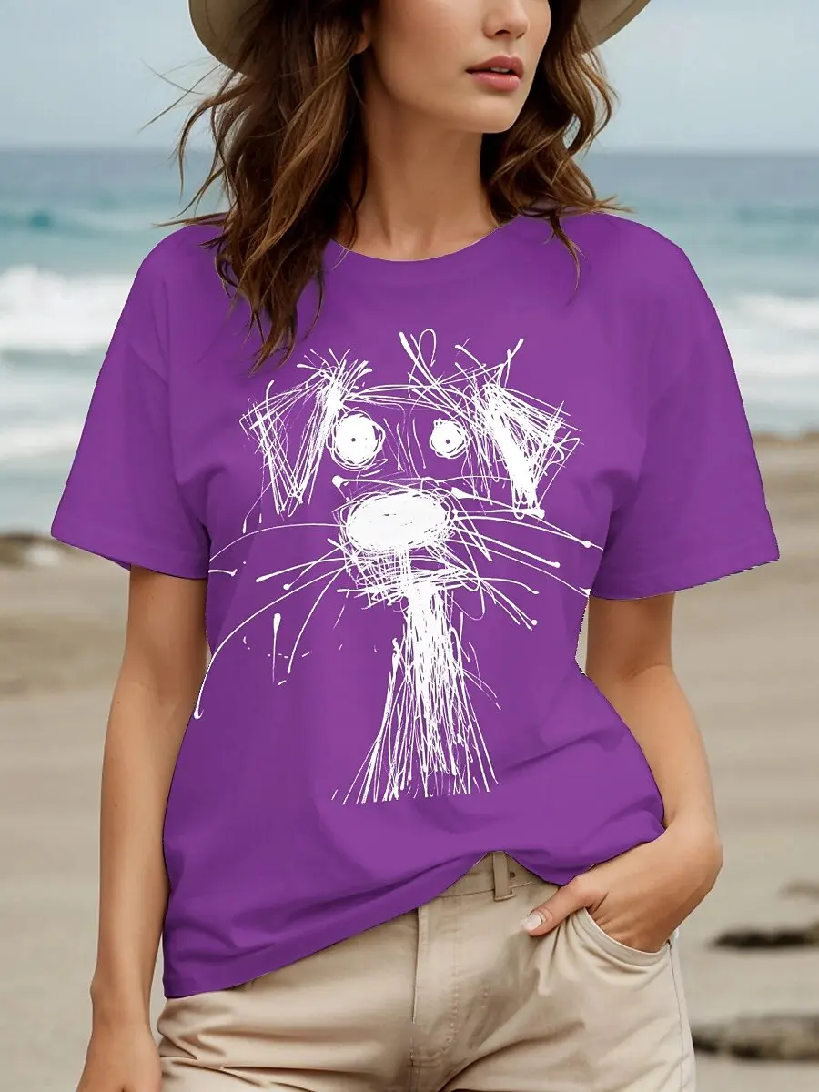 T-shirt da donna modello cucciolo scintillante moda retrò classica a maniche corte oversize girocollo abbigliamento estivo da donna all'aperto