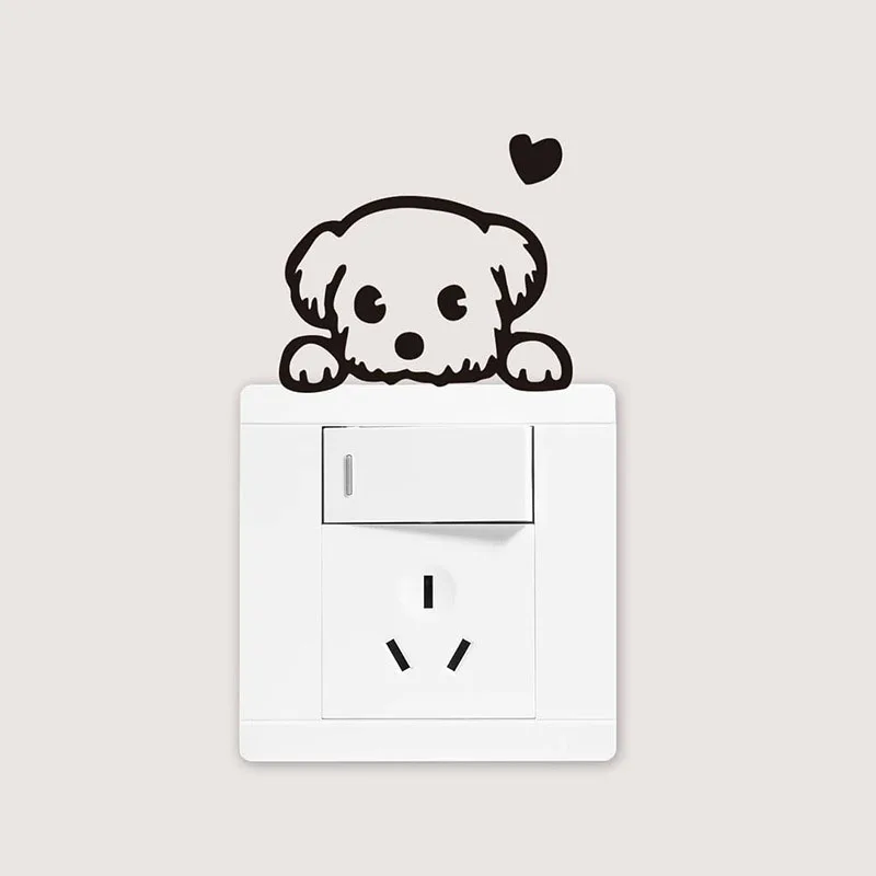 `Cute Peeking Dog Heart Light Switch Wall Sticker Black Puppy Silhouette Vinyl Decal For Switch Panel Home Bedroom Wall Art Deco