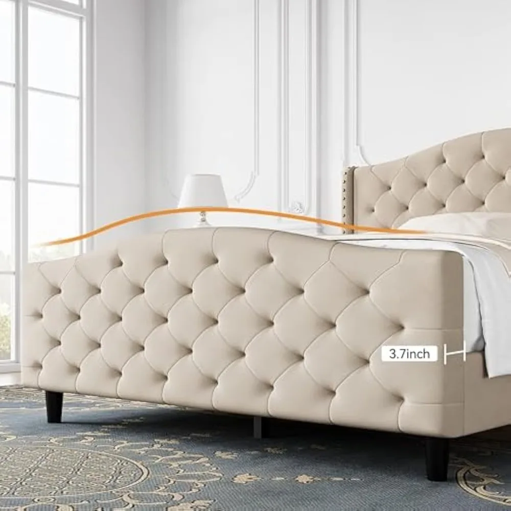Queen Size Bed Frame with Headboard,  Queen Bed Frame with Headboard and Footboard, Upholstered Platform Bed image 5