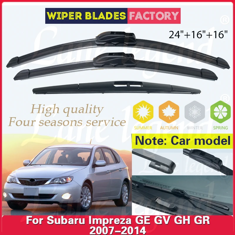 

Car Wiper Blades For Subaru Impreza GE GV GH GR 2007 - 2014 Front Rear Windshield Windscreen Clean Window Rain Brush 24"+16"+16"