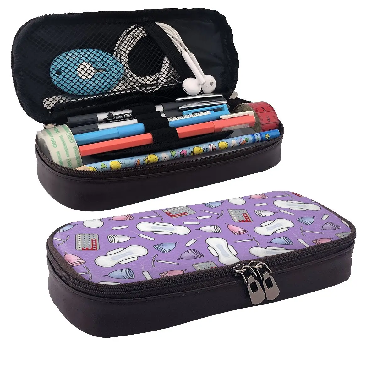 Period Protection, PMS Ready In Purple Leather Pencil Cases Pencil Pouch Storage Large Storage Pen Box Pencil Bag for School