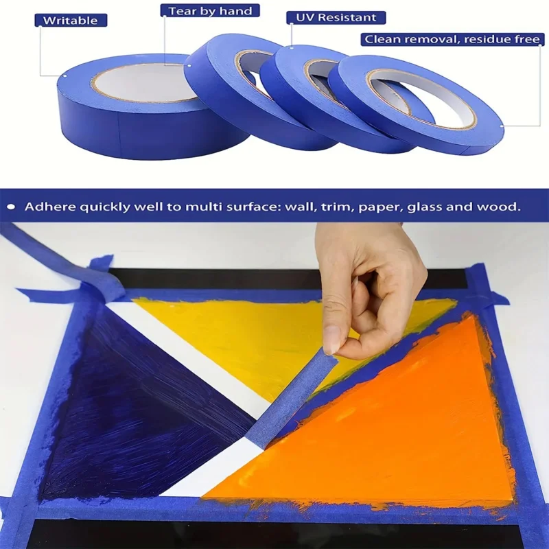 Blue Painters Masking Tape Multi Sizes 1/2 3/4 Inch 60 Yards Clean No Residue Adhesive Paper Tape for Home Painting Decoration