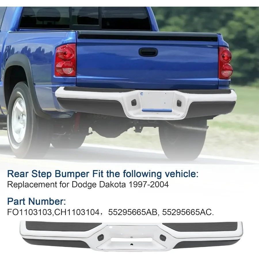 مجموعة المصد الخلفي من الكروم مع دعامة تثبيت FO1103103 متوافقة مع موديلات دودج داكوتا 19972004 بدون حديقة خلفية #6