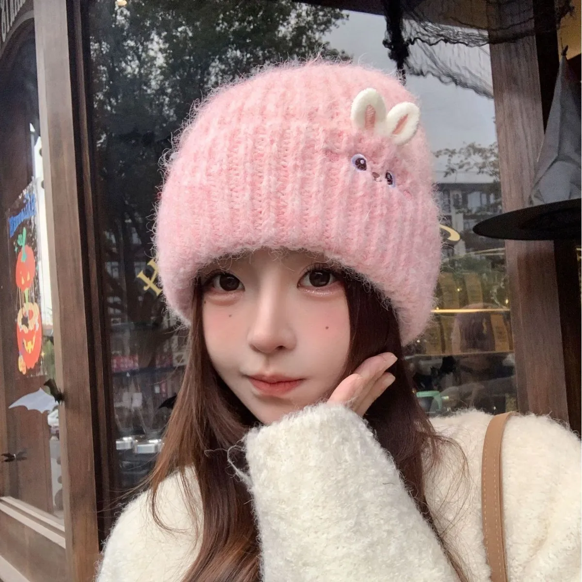

Casual Versatile Rabbit Beanie - Women's Winter Warm Thickened Ear Flap Minimalist Knitted Hat