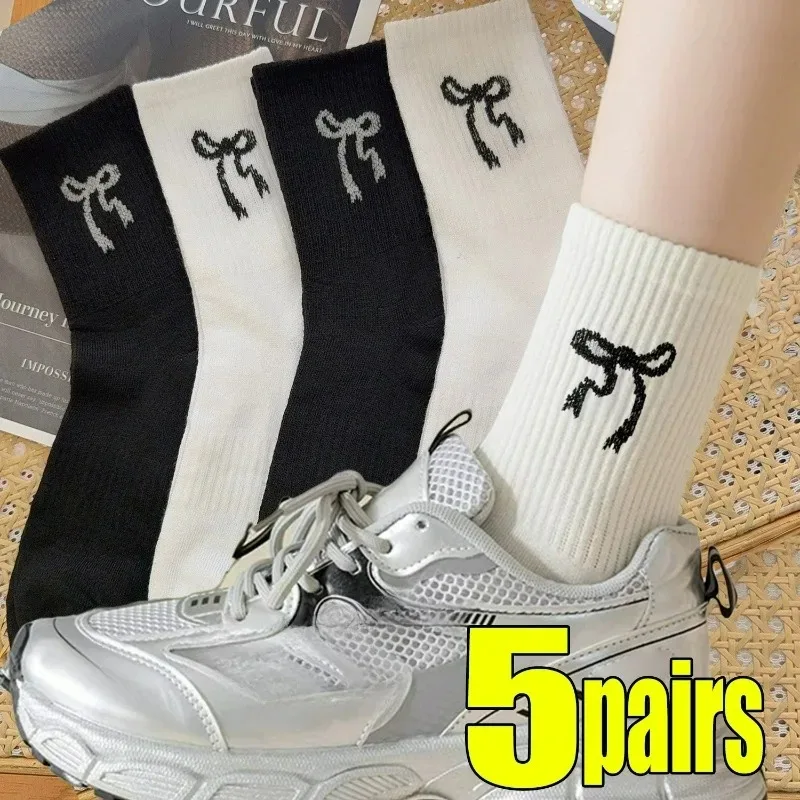 1-5 أزواج جوارب رياضية للرجال النساء القوس إلكتروني تصميم ملابس خارجية منتصف العجل امتصاص العرق القطن تنفس جوارب مريحة #3