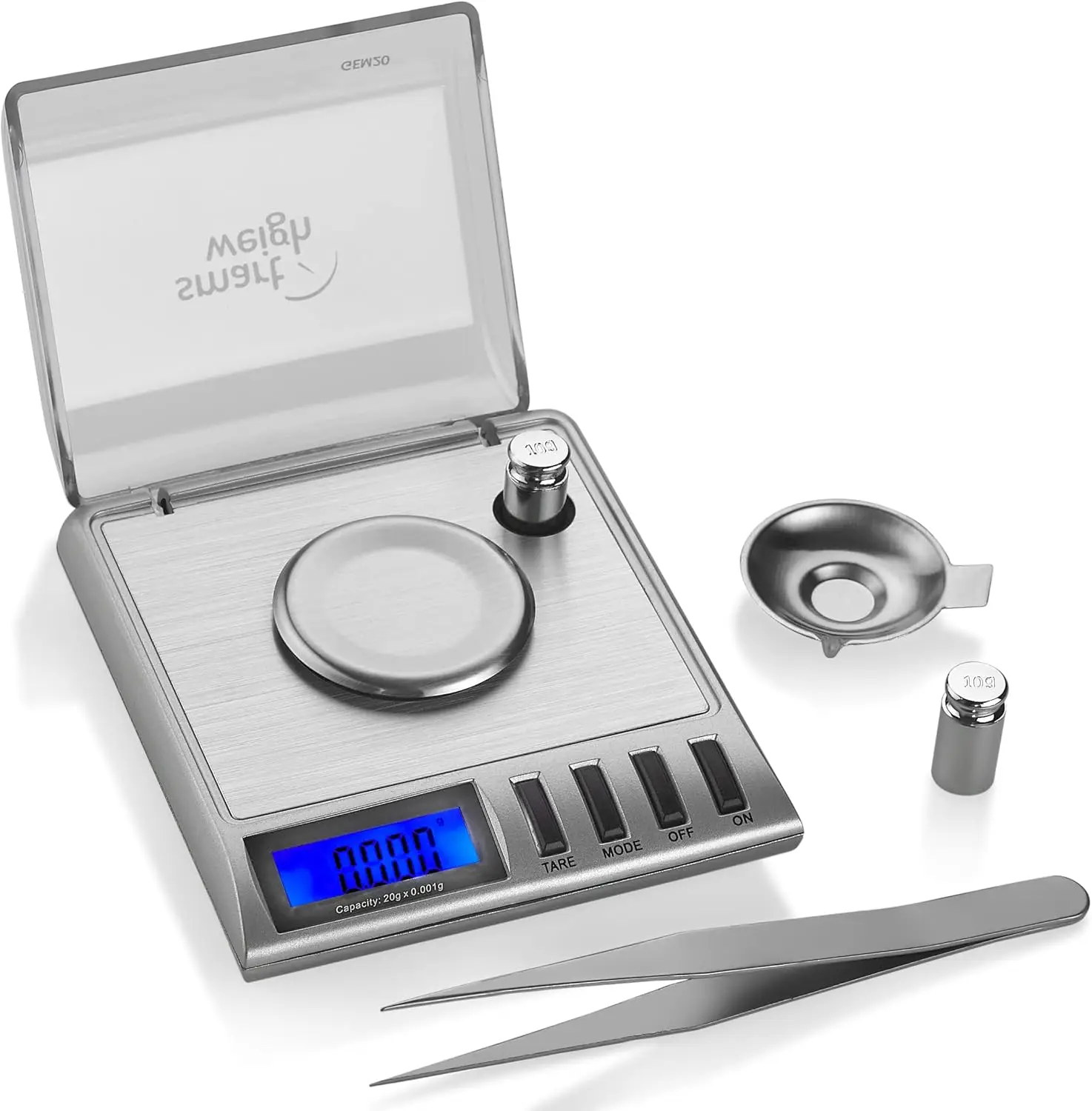 

High Precision 20g x 0.001g Digital Milligram Scale for Jewelry, Gems, and Reloading with Calibration Weights & Tweezers