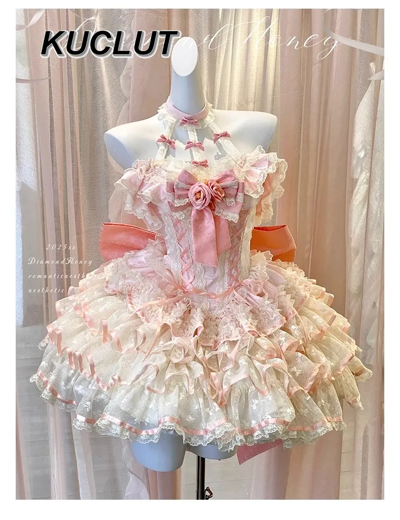 2025年新作 夏 レース ロマンチック スイート プリンセスドレス キュート ロリータスタイル ファッション ボールガウン レディース