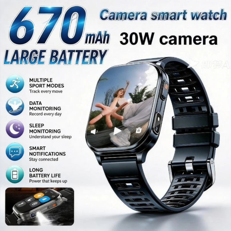 P60 Smart Watch with Camera Video Photos Record Health Monitoring IP68 Waterproof BT Call Sports Fitness Watch with Flashlight