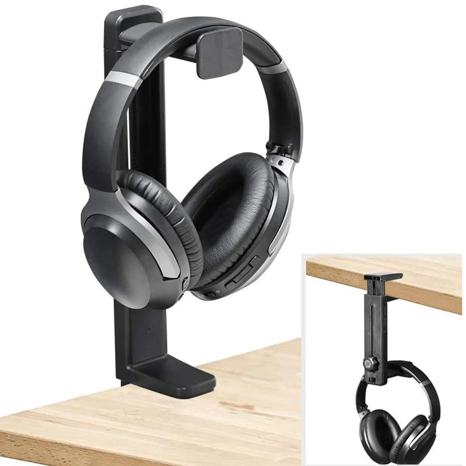 Earphone Rack 2 in 1 Above & Under Desk Headset Hanger with Height Adjustable and Rotating Clamp Headset Stand with Cable Clip