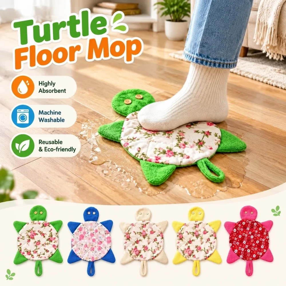 Quirky Washable Turtle Floor Mop Reusable Soft Cotton Mop Pad Hanging Loop Absorbent Floor Wipe Pad Kitchen