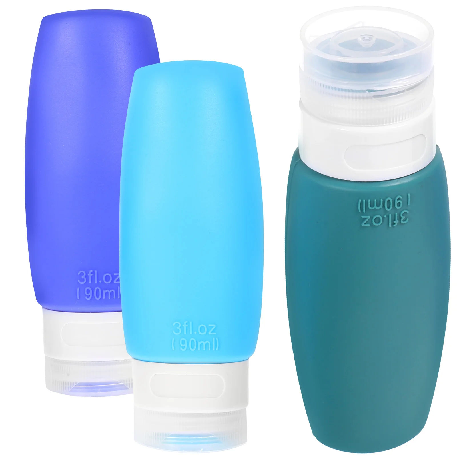 Set di bottiglie da viaggio in silicone da 3 pezzi Contenitori portatili ricaricabili a prova di perdite per shampoo, lozioni, balsamo, articoli da toeletta da viaggio