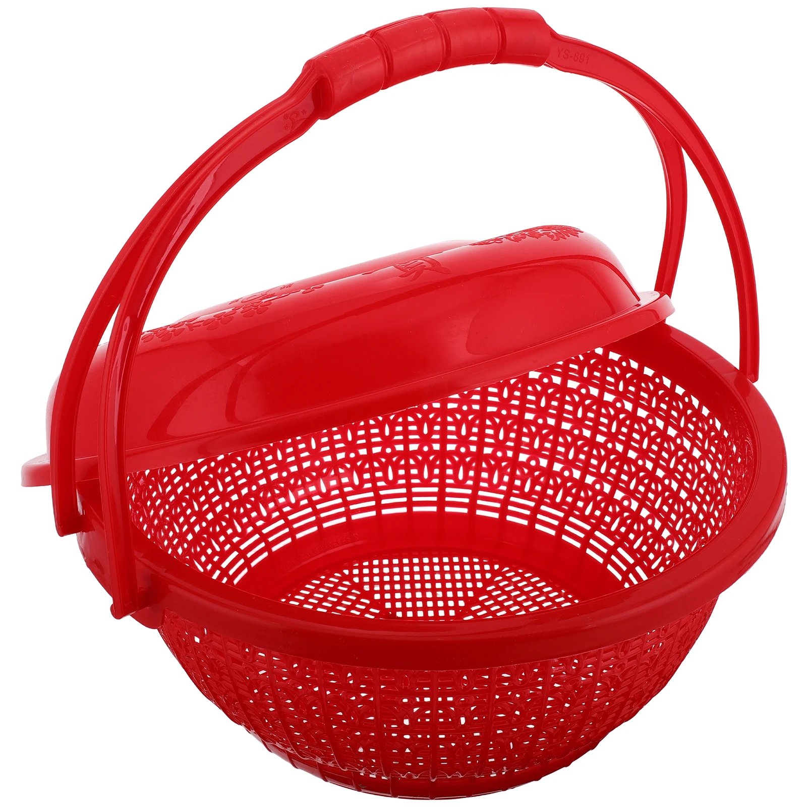 

Round Red Handheld Basket for Fruits Vegetables Eggs Storage Space Saving Portable Harvest Berry Picking Kitchen Garden Use