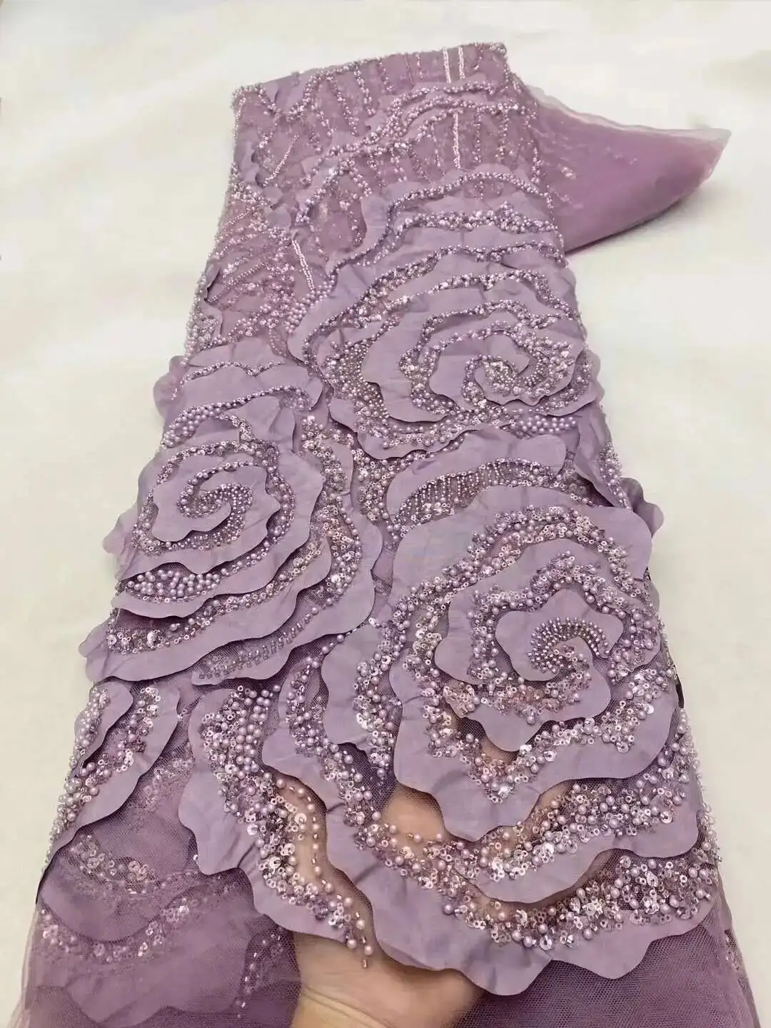 

African Nigerian Groom Lace Fabric with Sequin, High-End Luxury Embroidery, Heavy Fabric for Wedding Dress Party, Brown