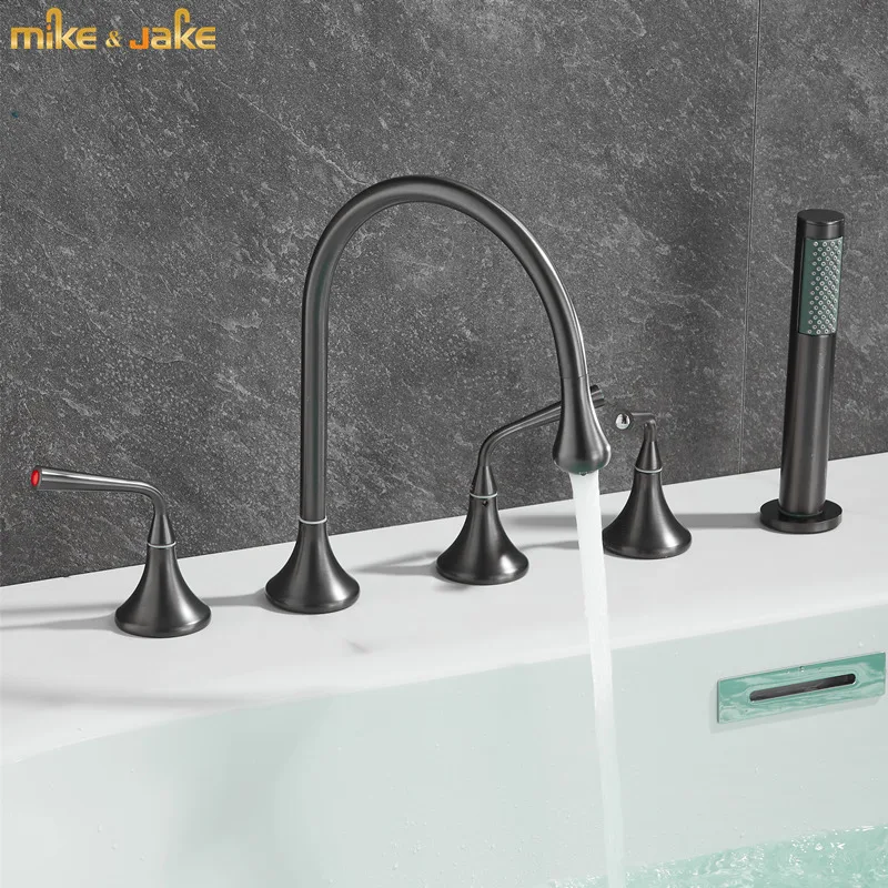 Mike&Jake Frosted gunmetal brass Bathtub faucet bath mixer tap Bathroom gunmetal bath crane tap frosted gray bathtub faucet